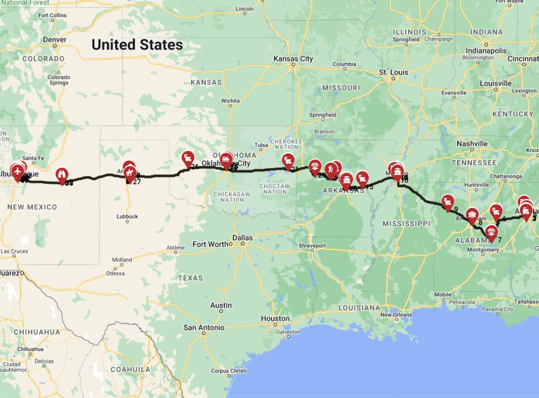 Map for Atlanta to Albuquerque